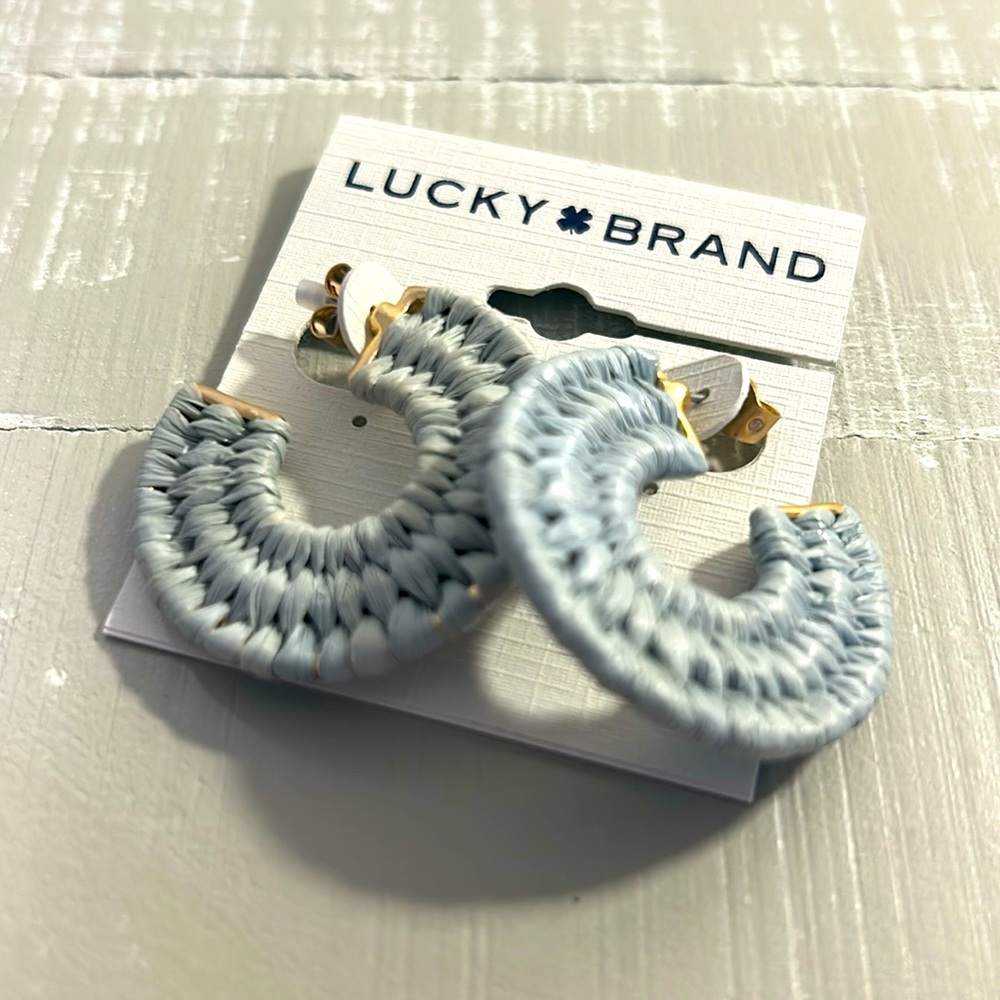 NWT Lucky Brand Dusty Aqua Raffia/Gold Hoops